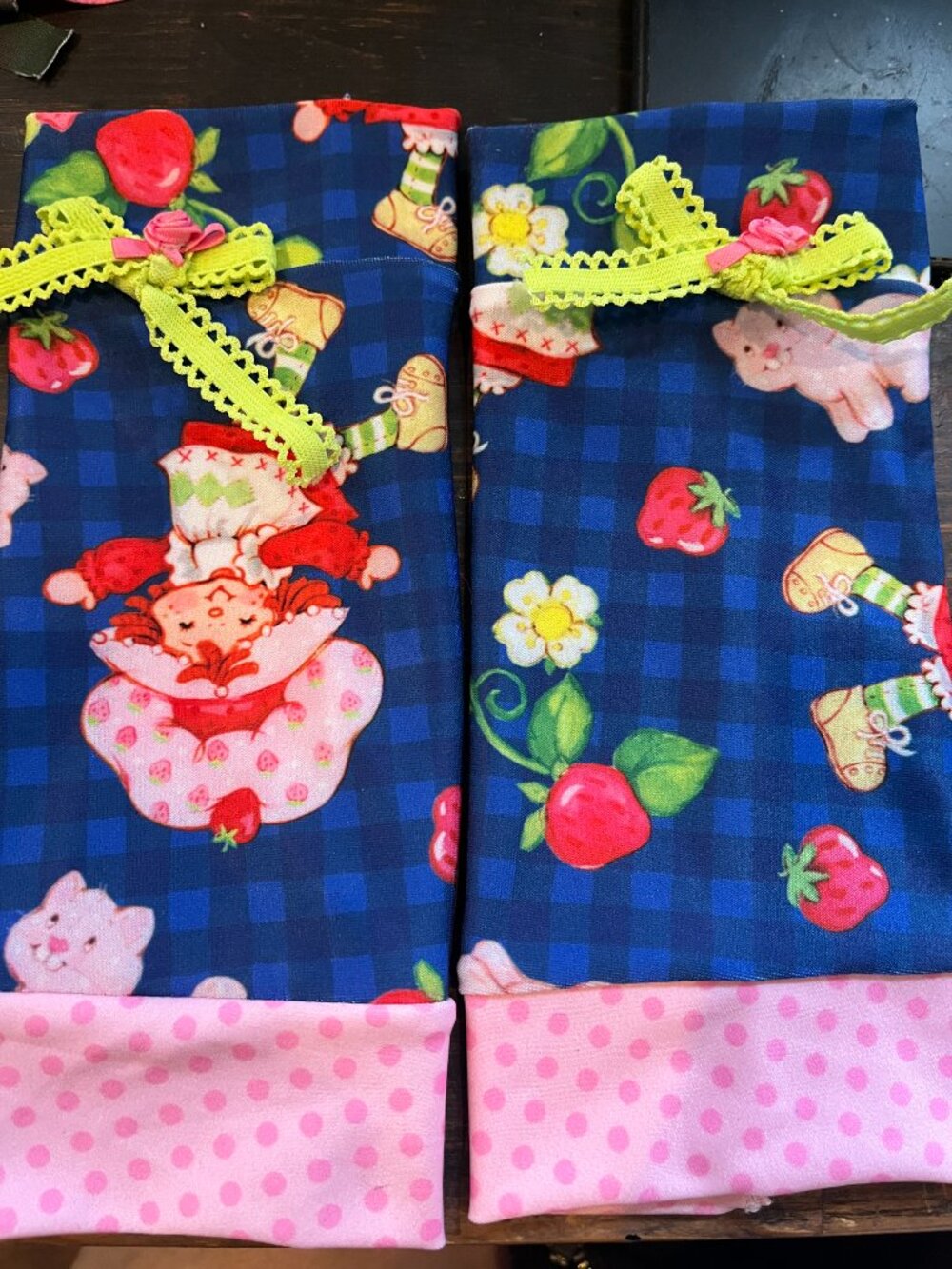 UPCYCLED Strawberry Shortcake arm warmer wrist cuffs